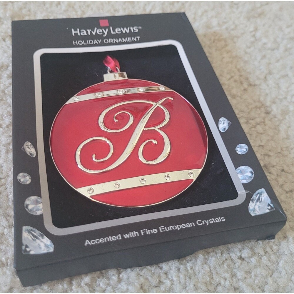 Harvey Lewis Christmas Ornament Round Letter "B" w/ Fine European Crystals NIB
